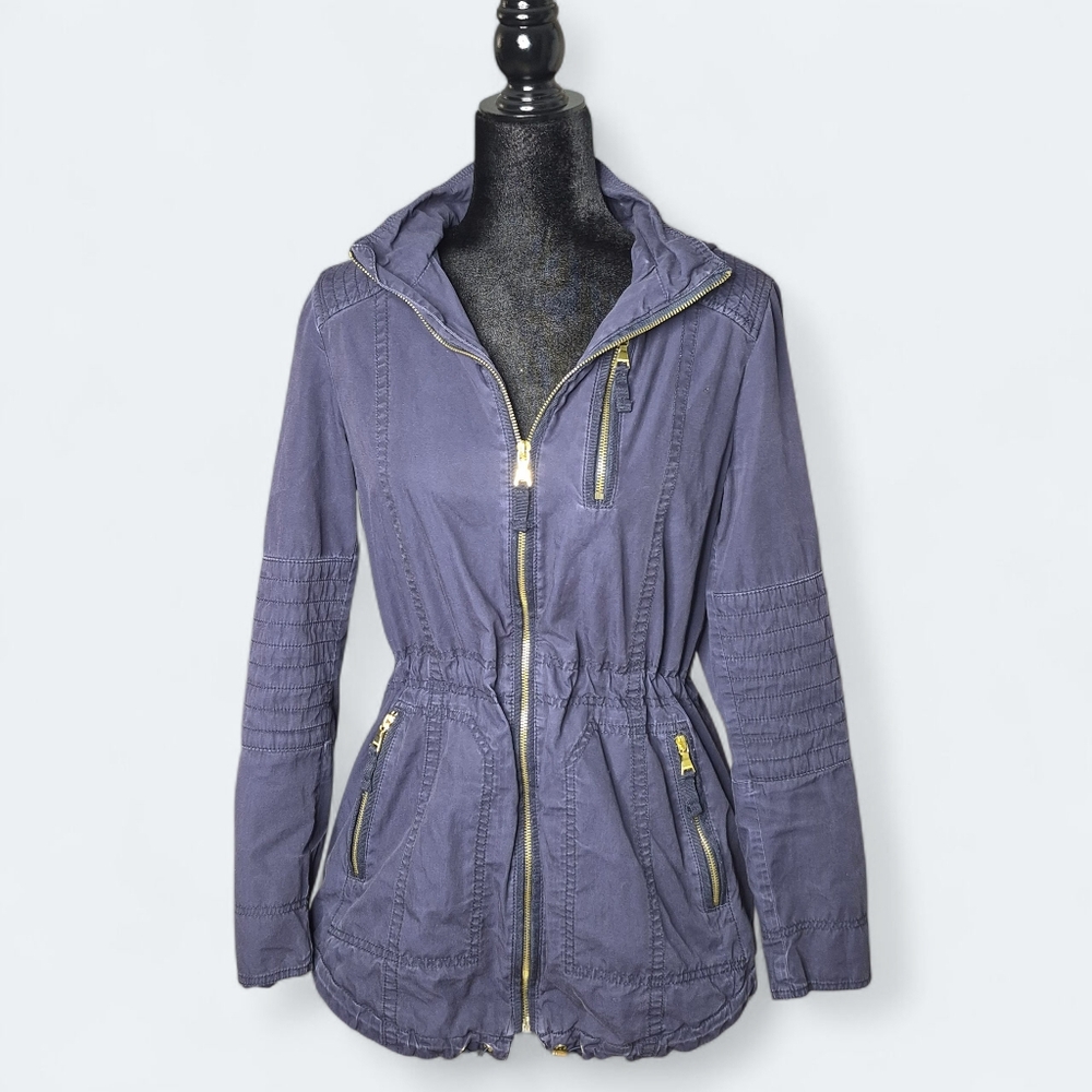 Express Women's Hooded Blue Utility Jacket.   Size  S/P (Small Petite)